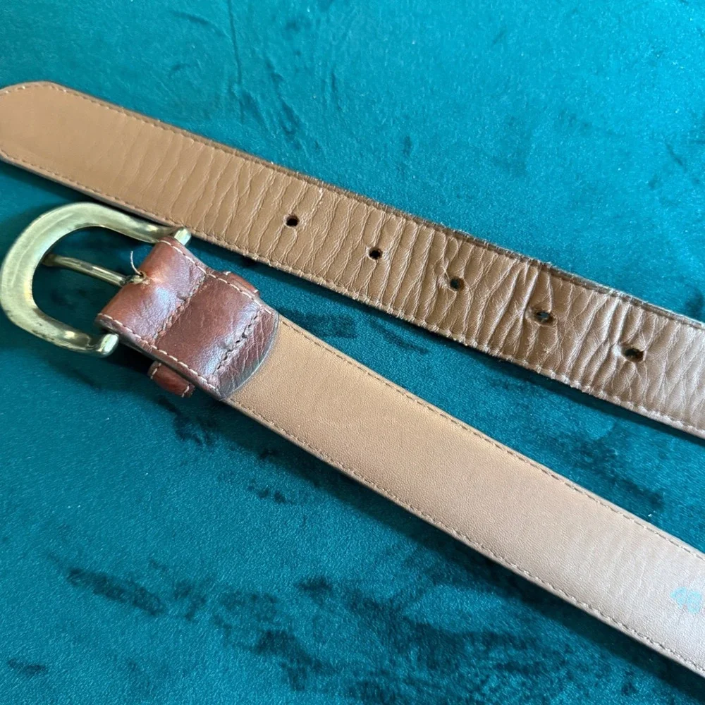 LL Bean Mens Brown Full Grain Leather Belt 46 Brass Buckle 246374 USA Made